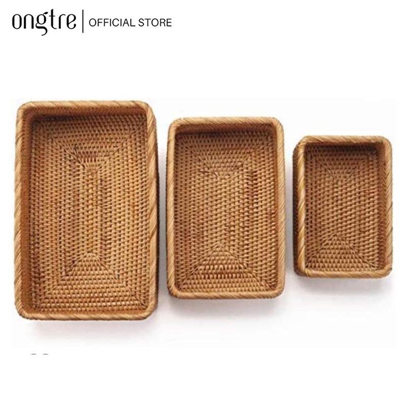 Khay mây Guột ONGTRE hình Tròn, Chữ Nhật đựng đồ ăn,trà bánh decor, chụp ảnh