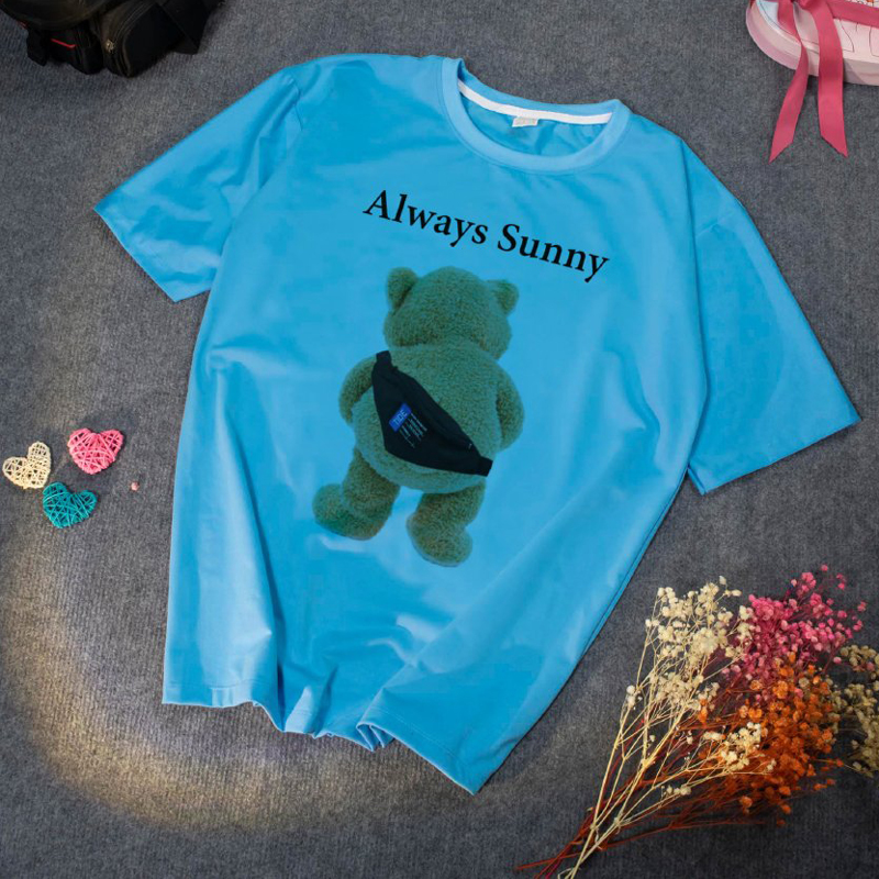 Áo Thun Nữ Màu Hồng Cà Rốt In Chữ Always Sunny Gấu