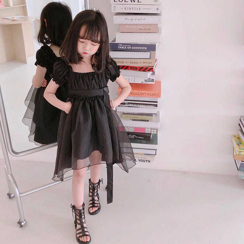 DONGSHOP HOT Cô gái công chúa váy 2021 mùa hè trẻ em màu đen retro khí chất tuxedo đầm đầm cổ tích đầm