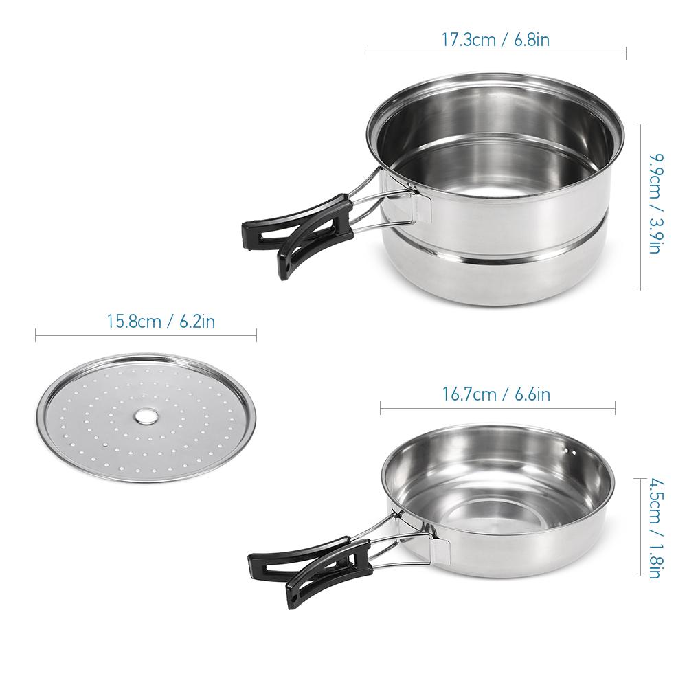 Bộ 3 cái nồi nấu ăn cắm trại Nồi bằng thép không gỉ