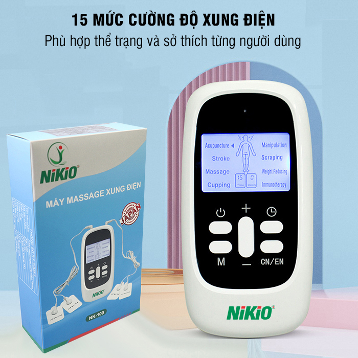 Máy Massage Xung Điện Nikio NK-100 - Trị Liệu Đau Nhức Cơ Bắp, Cải Thiện Căng Thẳng, Mệt Mỏi, 4 Miếng Dán Matxa Thư Giãn Toàn Thân, 8 Chế Độ, 15 Cường Độ Tùy Chỉnh - Dòng Pin Sạc Tiện Dụng