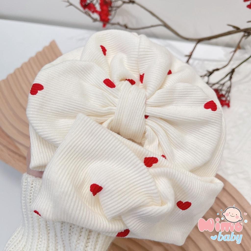 Mũ nón turban nơ đáng yêu cho bé gái 6-10kg kem tim đỏ Mimo baby MTB65