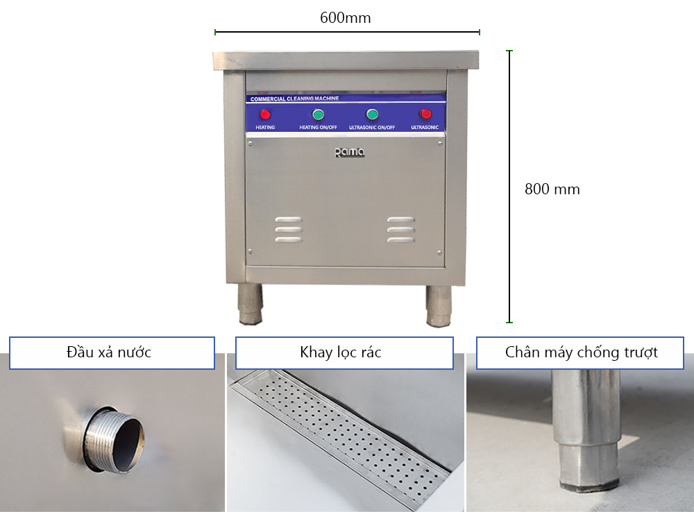 Máy rửa bát cho quán ăn bằng sóng siêu âm Rama RB600 dung tích 48L- Hàng chính hãng