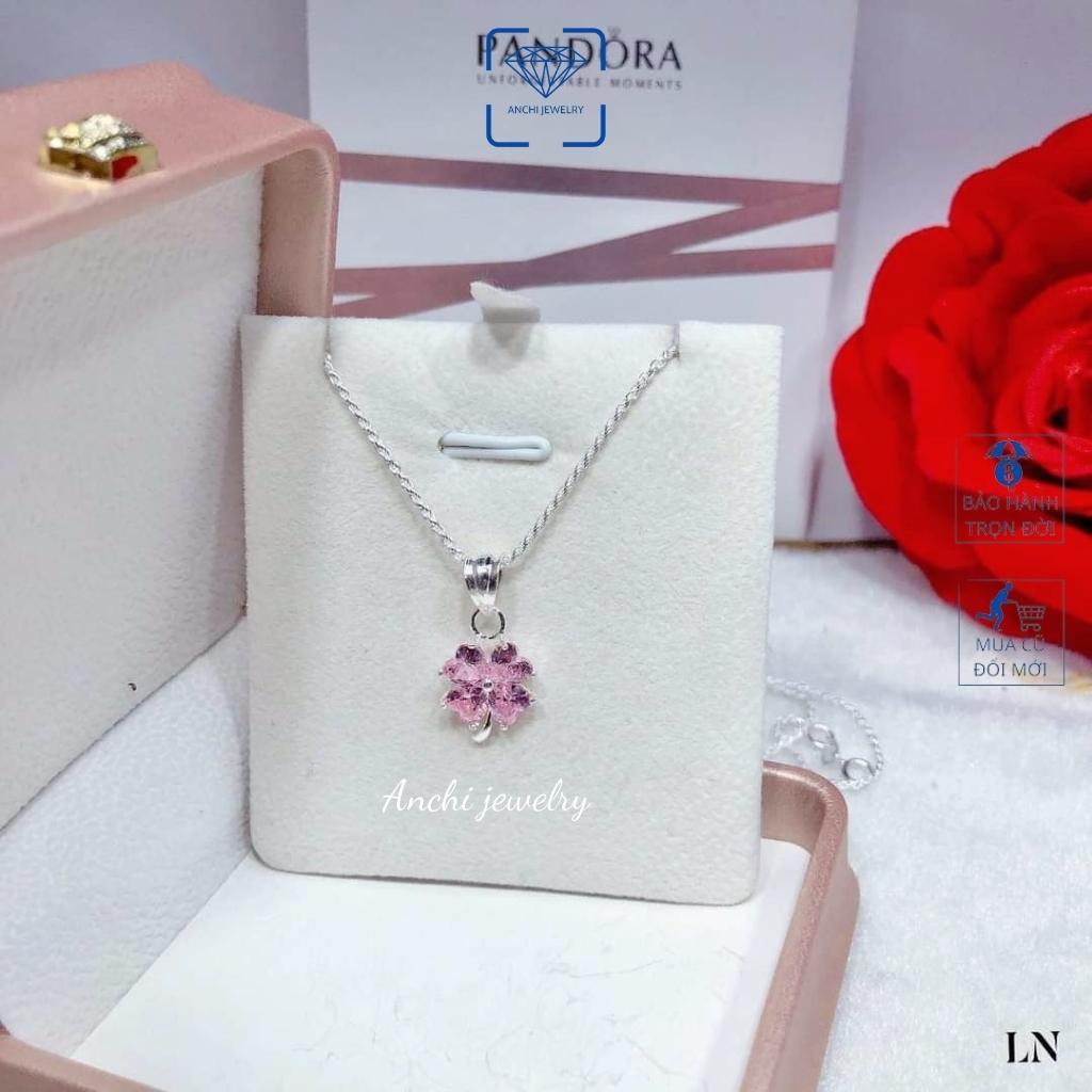 Dây chuyền cỏ 4 lá đính đá nữ bạc thật đeo không đen dây to đá đỏ xanh tím to - Anchi jewelry, quà 8 3