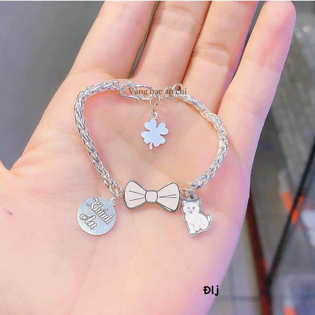 Lắc tay cho bé, vòng tay bạc trẻ em khắc tên hình chiếc nơ gắn charm 12 con giáp, trang sức Anchi jewelry