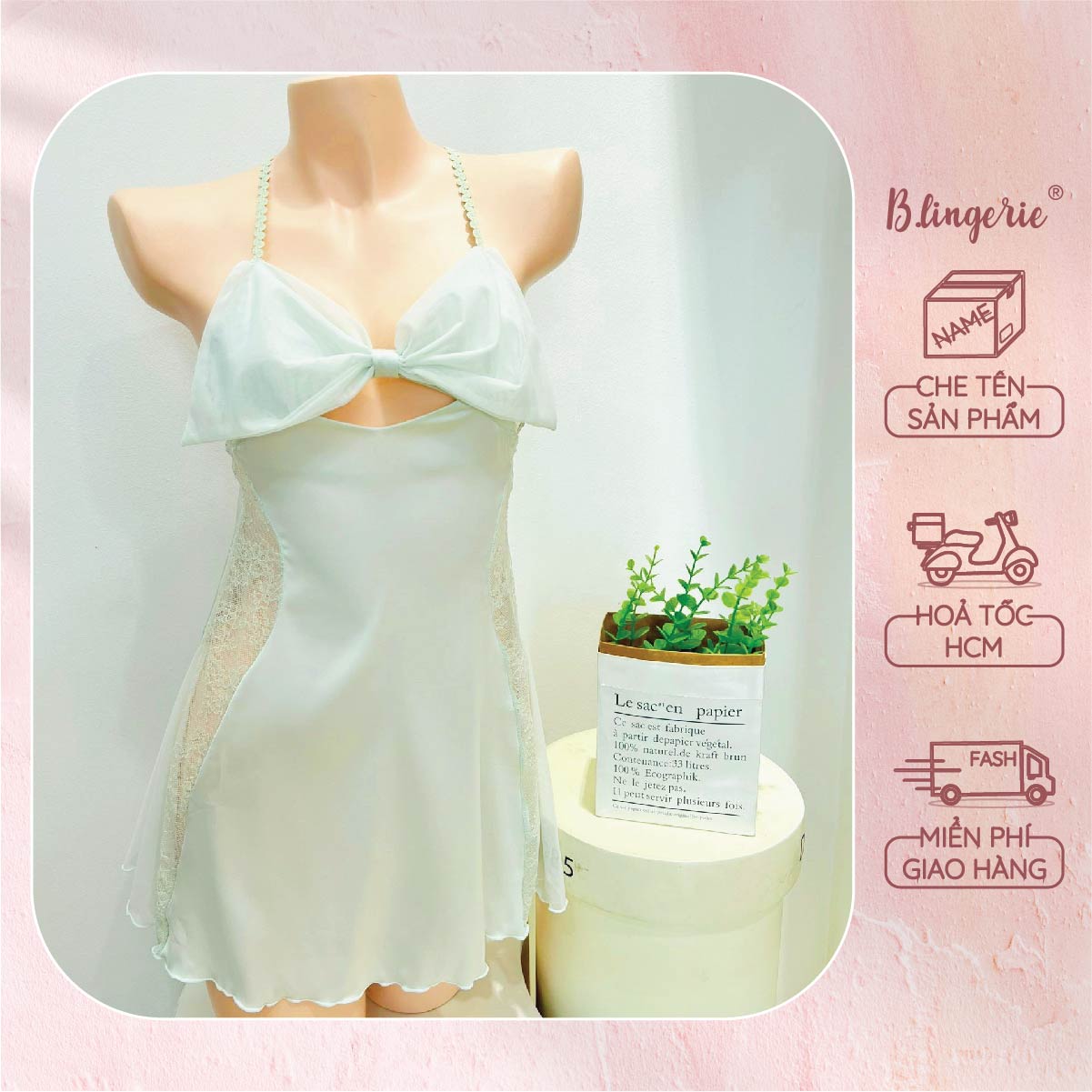 Váy Ngủ Nơ Hai Dây Dễ Thương - B.Lingerie