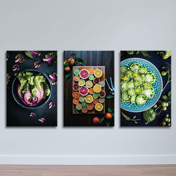 Bộ 3 Tranh Canvas Không Viền Treo Tường Phòng Ăn "Rau Củ Quả" W513