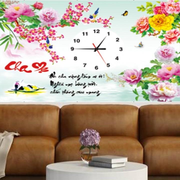 Tranh thêu cha mẹ đồng hồ hoa mẫu đơn X8189 - kích thước: 55 * 43cm.