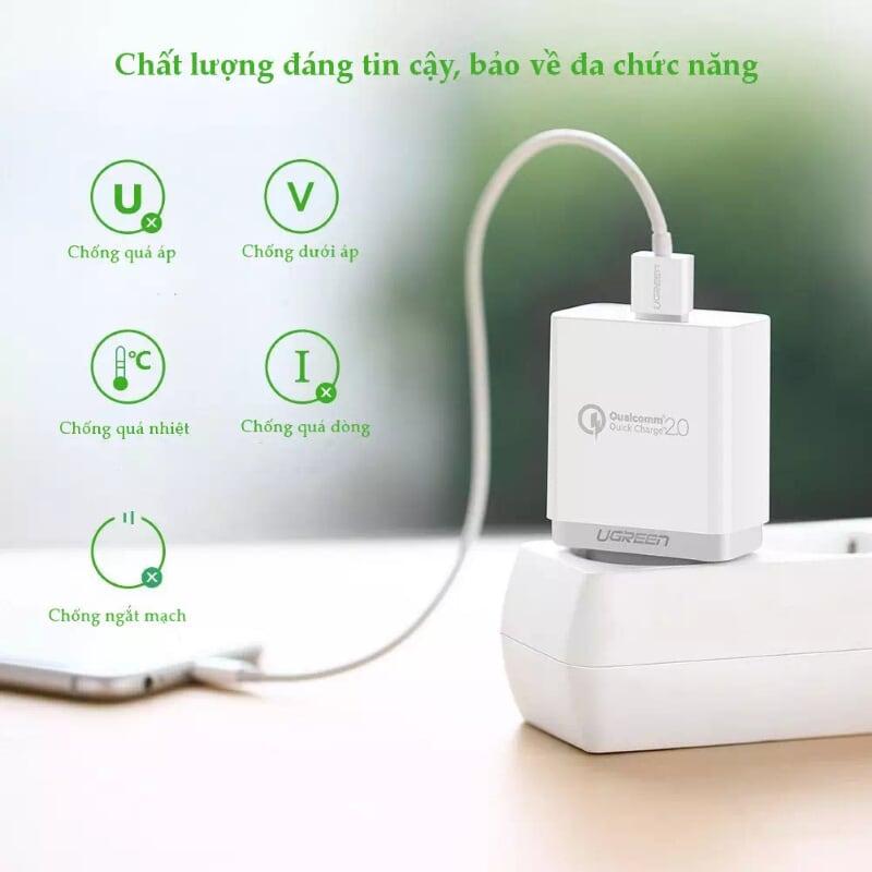 Ugreen UG40711CD122TK 18W màu Trắng Củ sạc nhanh cổng USB chuẩn QC 3.0 - HÀNG CHÍNH HÃNG