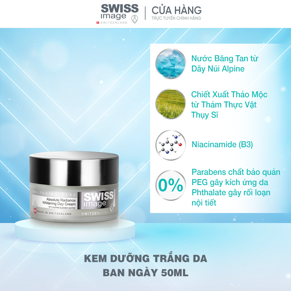 Bộ đôi dưỡng trắng Swiss Image gel rửa mặt và kem dưỡng trắng ban ngày dành cho mọi loại da