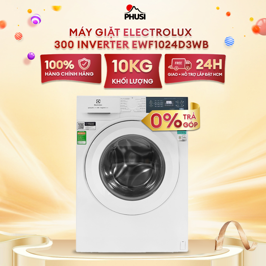 [Free Giao lắp] Máy giặt cửa ngang Electrolux 10kg UltimateCare 300 EWF1024D3WB diệt 99.9% vi khuẩn, giảm dị ứng, Tiết kiệm điện [Hàng chính hãng]