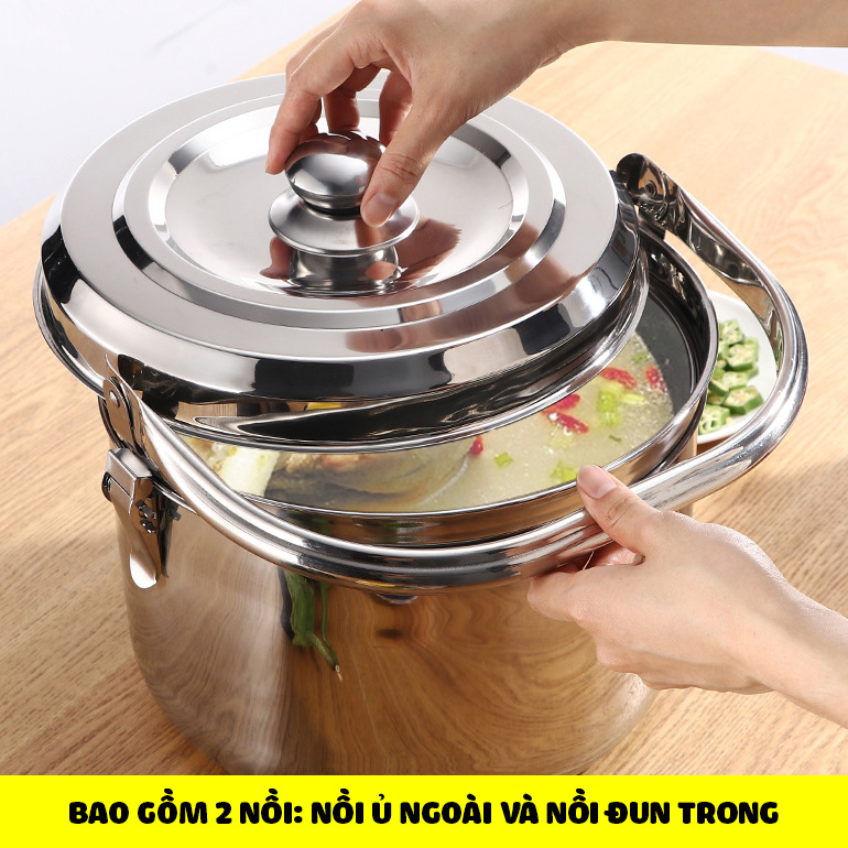 Nồi ủ nhiệt chân không đế gang 6.8L BG304 kho cá hầm xương luộc gà cho bếp ga bếp từ bếp hồng ngoại