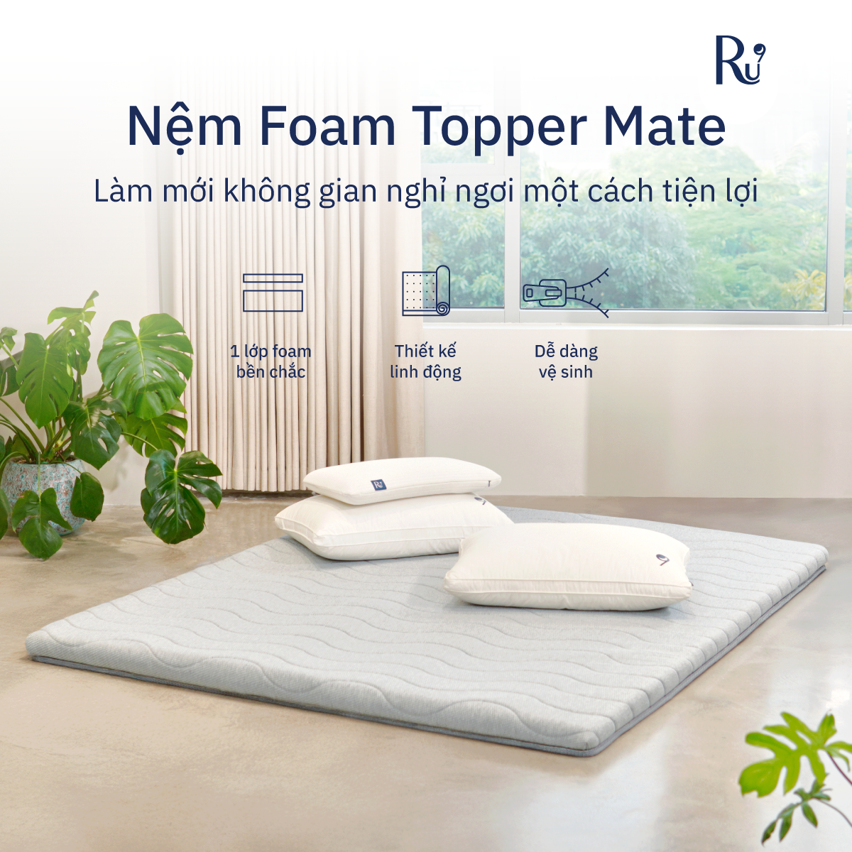 Nệm Trải Sàn Cao Cấp Foam Topper Mate Ru9 - Màu Xám | Lớp Foam Nâng Đỡ | 5 Kích Thước | 07 Ngày 1 Đổi 1