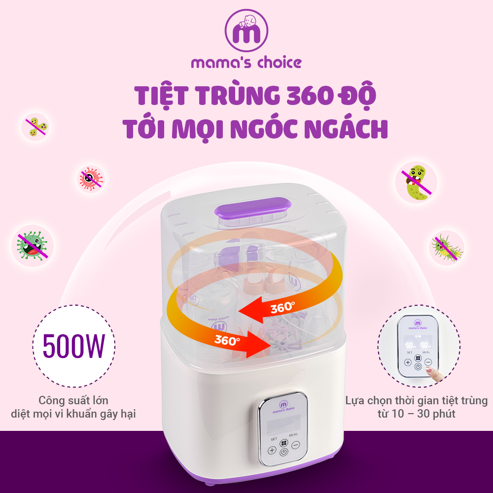 Máy Tiệt Trùng Bình Sữa Mama’s Choice 5in1 Tích Hợp Chức Năng Sấy Khô Phụ Kiện và Hâm Sữa Cho Bé, BH Chính Hãng 12 Tháng