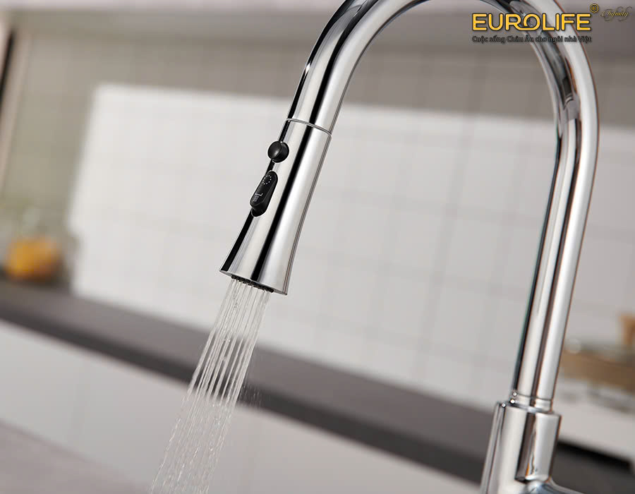 Vòi rửa chén nóng lạnh dây kéo, 4 chức năng sử dụng Eurolife EL-IK (3 màu)