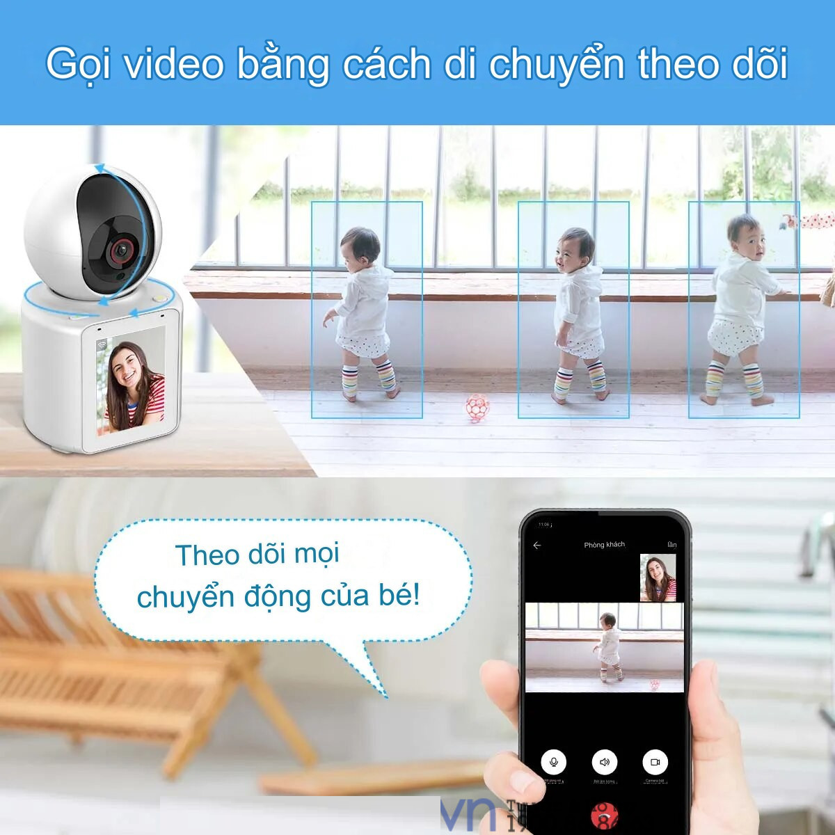 Camera Wifi Thông Minh Giám Sát Tích Hợp Màn Hình IPS 2.8 Inch - Gọi Video 2 Chiều Trực Tiếp - Siêu Nét Full HD 2K Công Nghệ Al Xoay 360 Độ - Hàng Chính Hãng