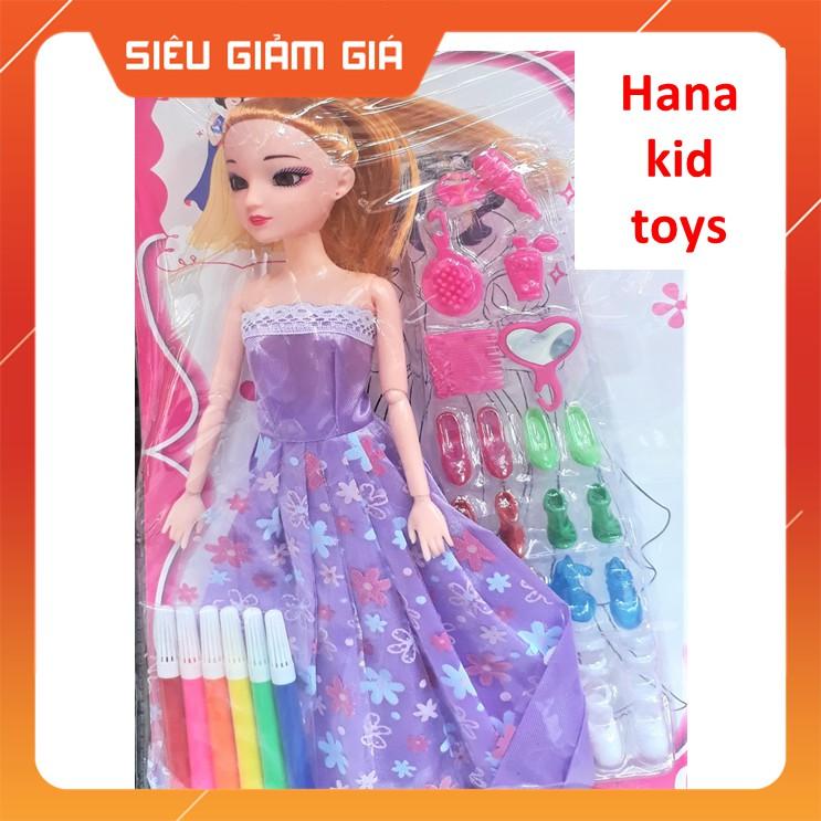 Búp Bê Tập Tô  Búp bê đẹp, Có khớp tay, Bộ siêu tập giày, Có bảng bút tập tô, Bé yêu rất thích.