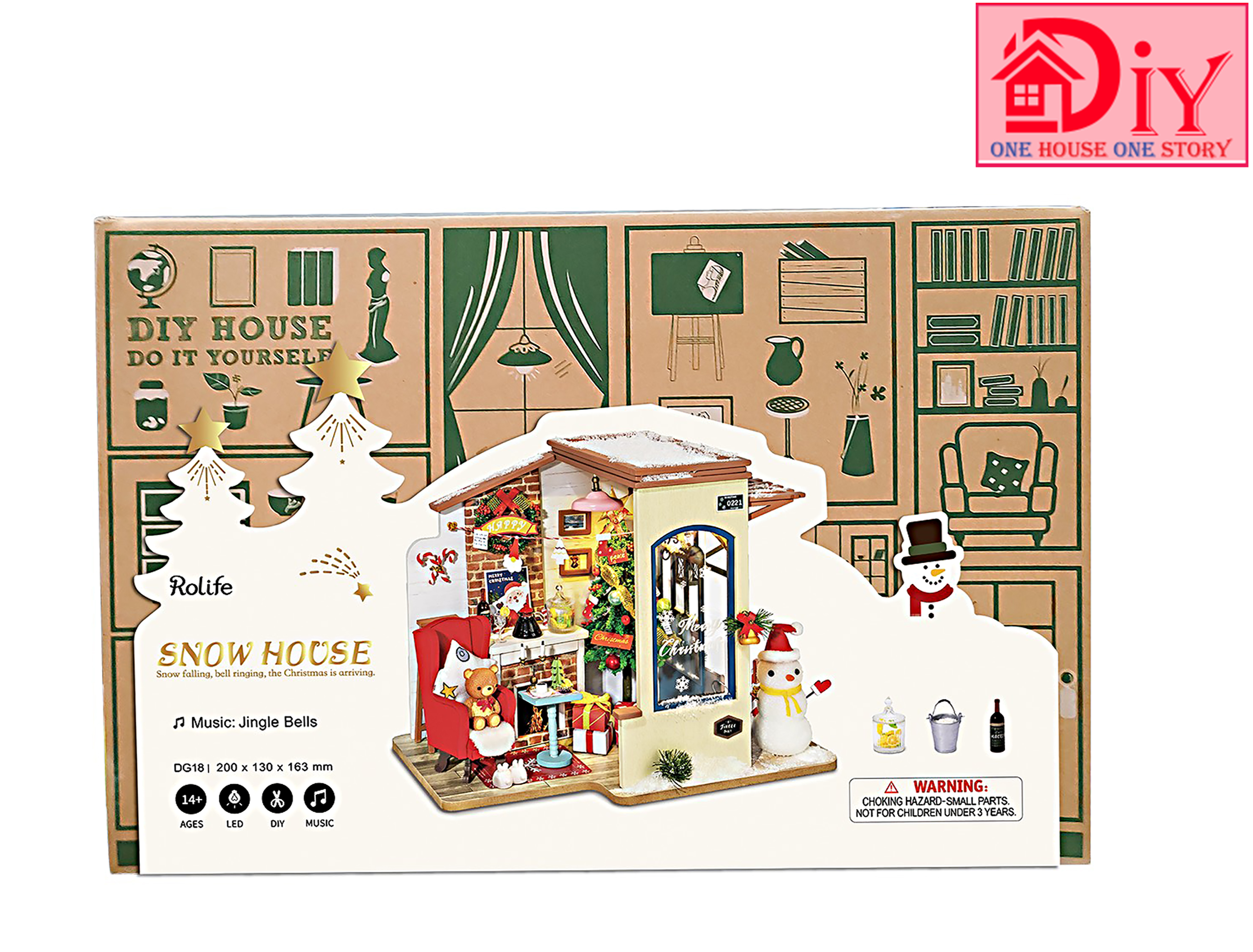 Mô hình nhà búp bê lắp ráp bằng gỗ SNOW HOUSE -(Kèm CÓT NHẠC)- Quà tặng giáng sinh