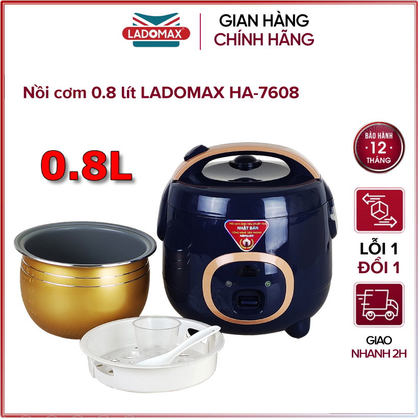 Nồi cơm điện nắp gài 0.8 lít Ladomax HA-7608 - Hàng chính hãng