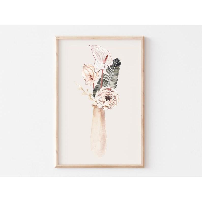 Tranh Canvas Cao Cấp | Tranh màu nước - Botanical Watercolor Print, Minimal Leaf, Palm Leaves, Plant Pot Print