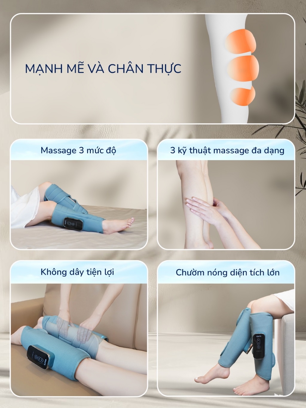 Máy massage chân Sothing Bumas M5, chườm nóng massage bắp chân bằng khí nén nhiệt độ 40°C, 45°C, 50°C, pin 3600mAh