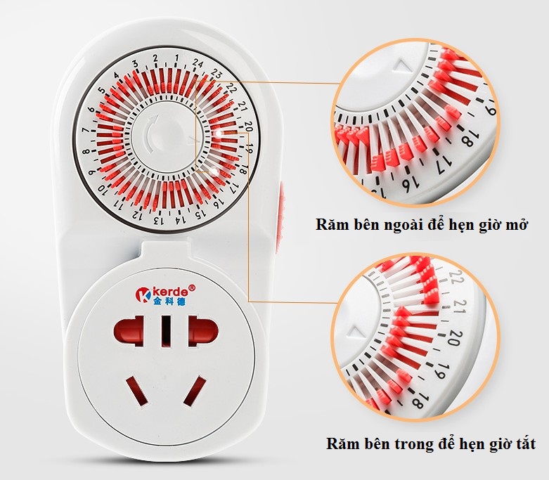 Combo ổ cắm hẹn giờ lập trình bật – tắt điện Kerde V1 và ổ cắm chuyển đổi 3 chân thành 2 chân