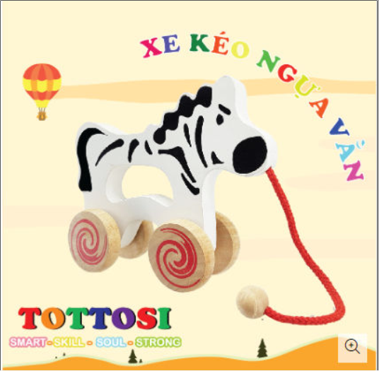 Xe kéo Ngựa vằn đồ chơi gỗ cho bé trong độ tuổi tập đi - Thương hiệu Tottosi