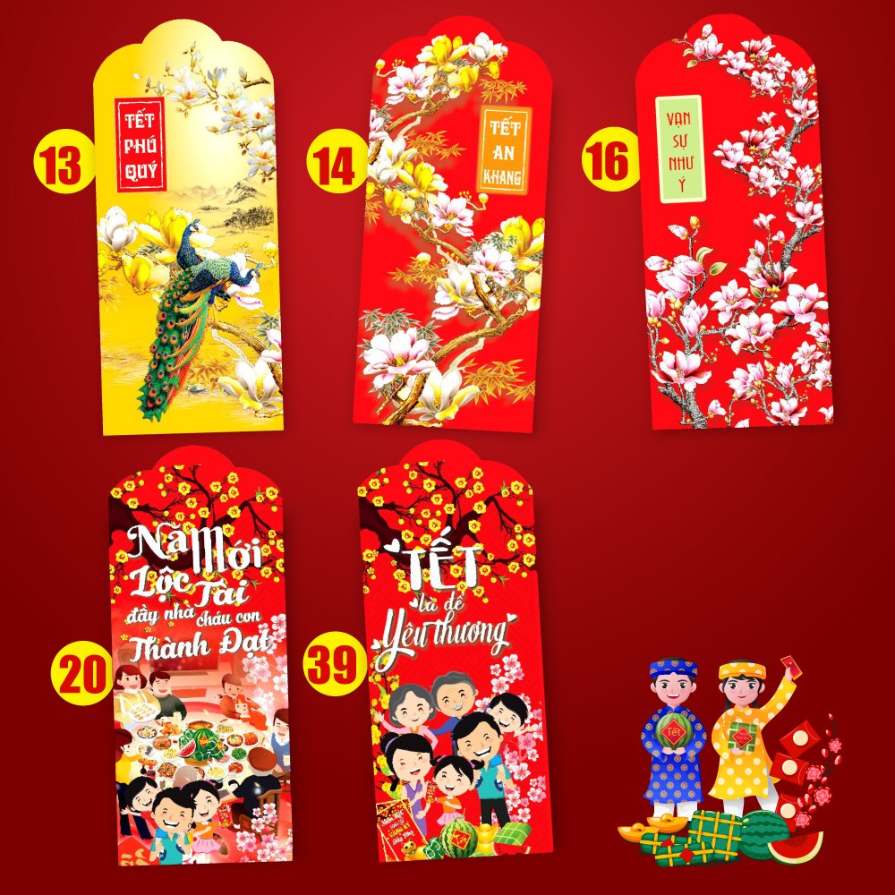 Combo 10 Bao Lì Xì Tết Quý Mão 2023 Cao Cấp - Chúc Năm Mới Trọn Vẹn Yêu Thương, Phát Tài Phát Lộc / Combo Vui Tươi LGN.