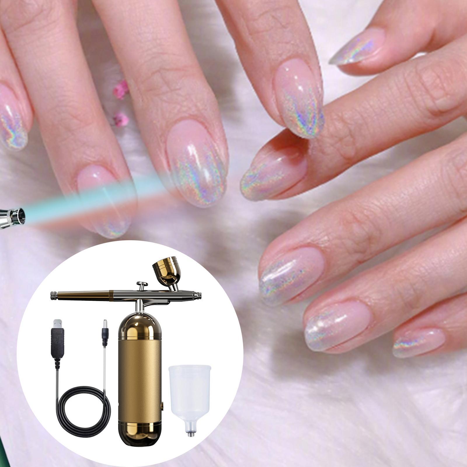 Handheld Air Brush Set Accs Portable for Makeup DIY Shoes Nail Art , Gold