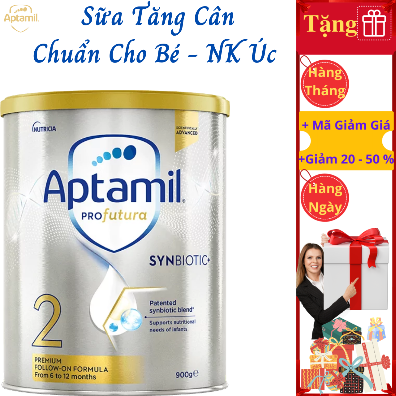 Sữa Tăng Cân Cho Bé Aptamil Profutura Synbiotic 2 NK Úc Giàu Dưỡng Chất Gồm Các Nhóm Vitamin, Khoáng Chất, Omega-3, Men Vi Sinh Giúp Bé Phát Triển Chiều Cao, Cân Nặng, Trí Não, Hỗ Trợ Tiêu Hóa Tốt, Tăng Chức Năng Hệ Miễn Dịch – Lon 900g