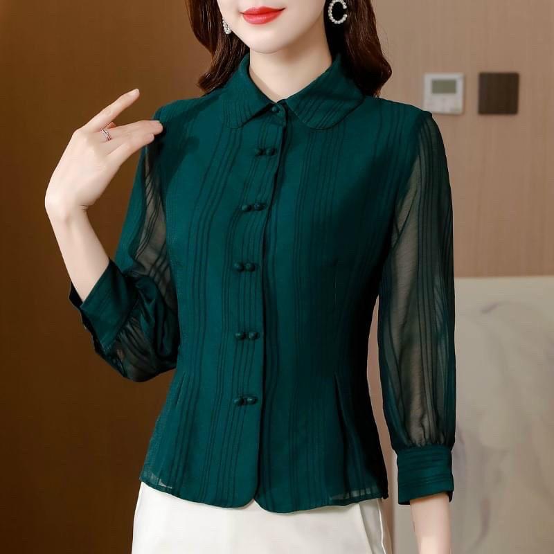 Áo sơ mi cổ sen tay voan cao cấp