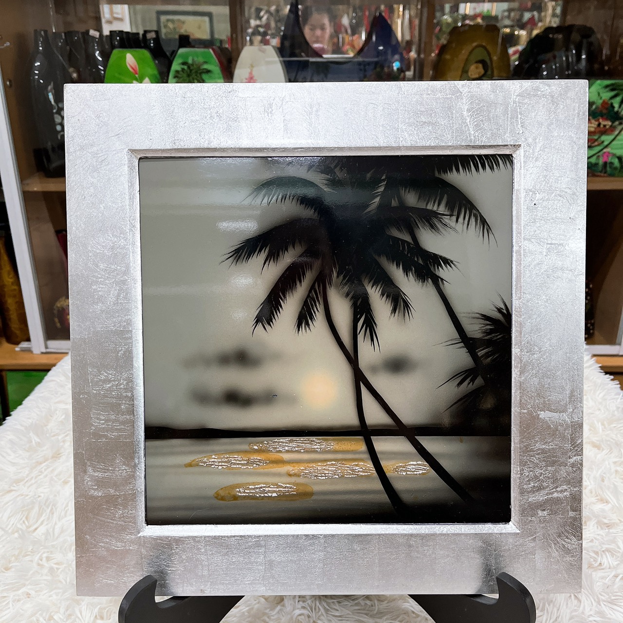 Tranh sơn mài đồng quê vẽ màu đẹp Thanh Bình Lê, hàng xuất khẩu 30x30 cm