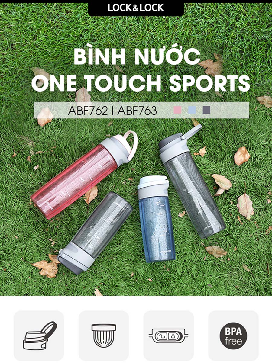 Bình Nước Bằng Nhựa Tritan One Touch Sport Lock&amp;Lock ABF763BLU - Xanh Dương (750ml)