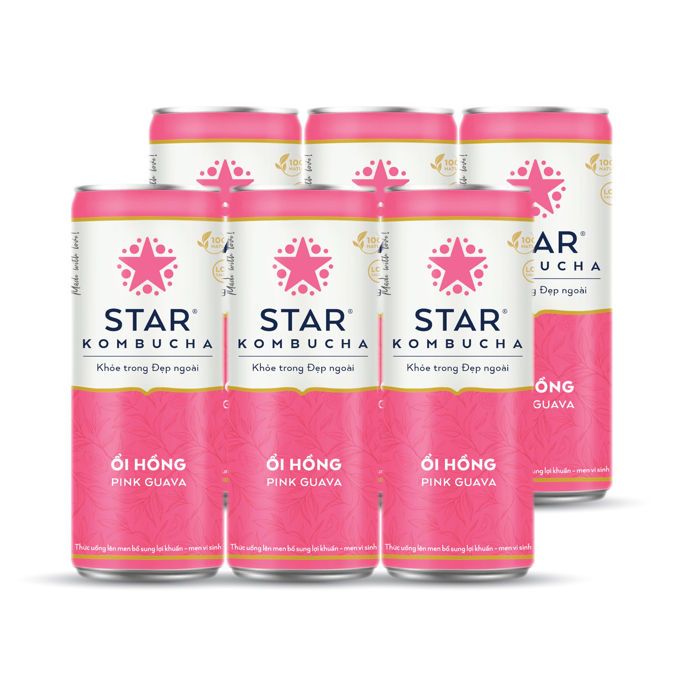 Lốc 6 lon thức uống lên men STAR KOMBUCHA Ổi hồng / Pink Guava