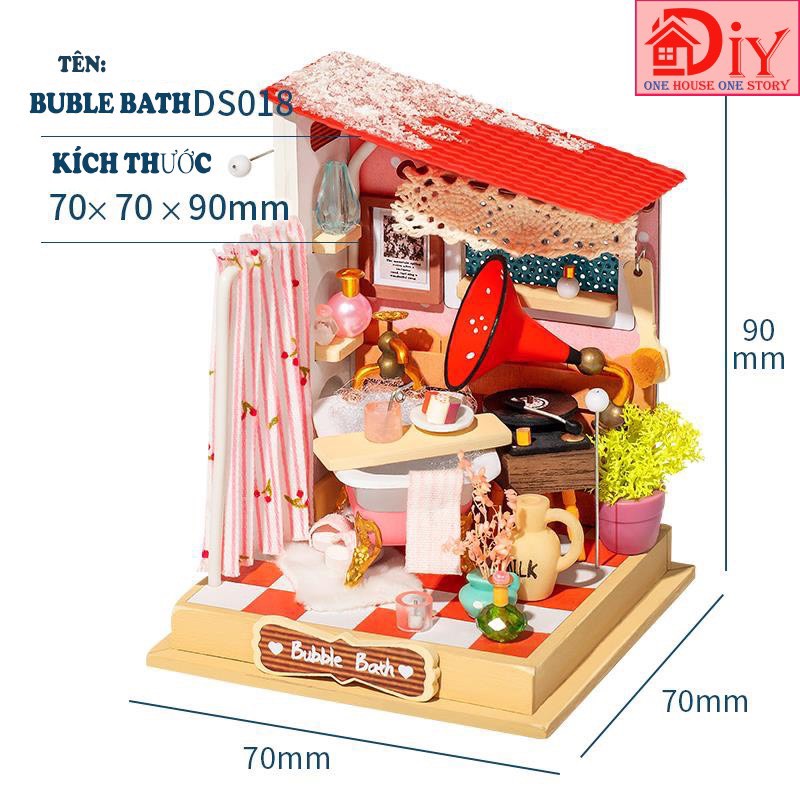 Mô hình nhà búp bê tự lắp ráp bằng gỗ BUBBLE BATH - LITTLE & WARM SPACE - - Quà tặng sinh nhật giáng sinh tự làm bằng gỗ