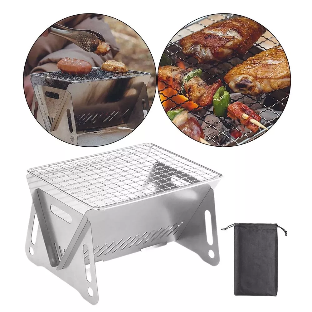 Bếp Nướng Than Hoa Gấp Gọn | Bếp Nướng BBQ Dã Ngoại Mini Inox 304 | Dành Cho 2-3 Người