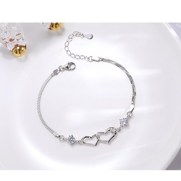 Lắc Tay Bạc Ý Hình Trái Tim Đôi Thông Điệp Tình Yêu S925 Cao Cấp L2554- Bảo Ngọc Jewelry