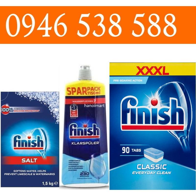 Combo Viên rửa bát Finish 90 tabs + Muối Finish 1.5kg + Nước làm bóng finish 1150ml