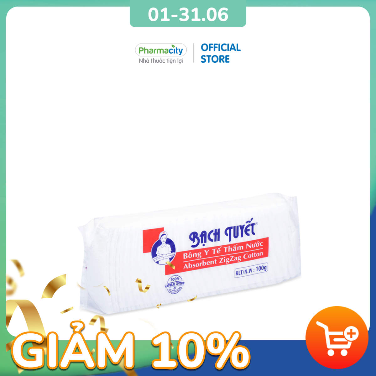 Bông y tế thấm nước miếng zigzag Bạch Tuyết (100g)