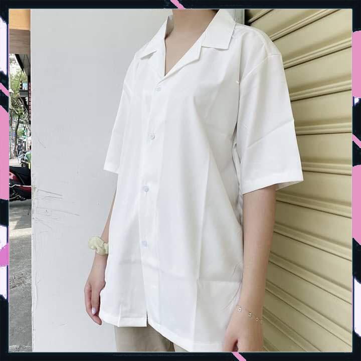 Áo sơ mi nữ, áo sơ mi nam cổ vest 7 màu tay lỡ Unisex vải Cotton lụa mềm Ngắn tay form rộng