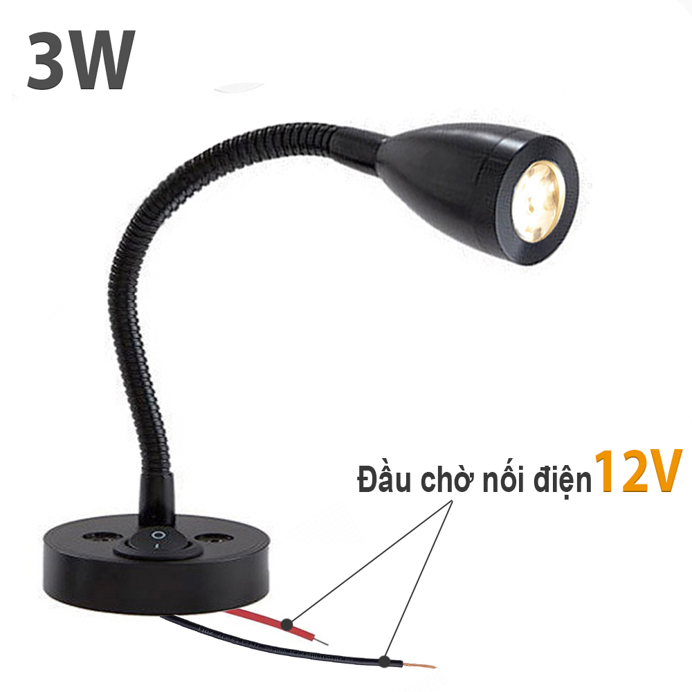 Đèn rọi đọc sách gắn tường đầu giường Led 3W Phong cách tối giản, Thân đèn Kim loại Xoay 360°