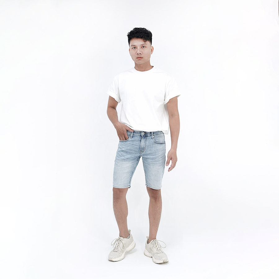 Quần Short Jeans Nam Cao Cấp HUNTER X-RAYS Form Slimfit  Màu Xanh Wash Bạc S37