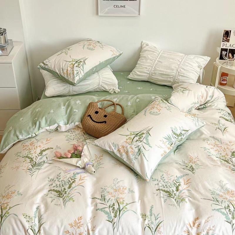 Set Chăn Ga Gối Cotton Living Hàng Nhập Khẩu Cao Cấp 4 Món Lá Trùm Thanh Mát Mùa hè