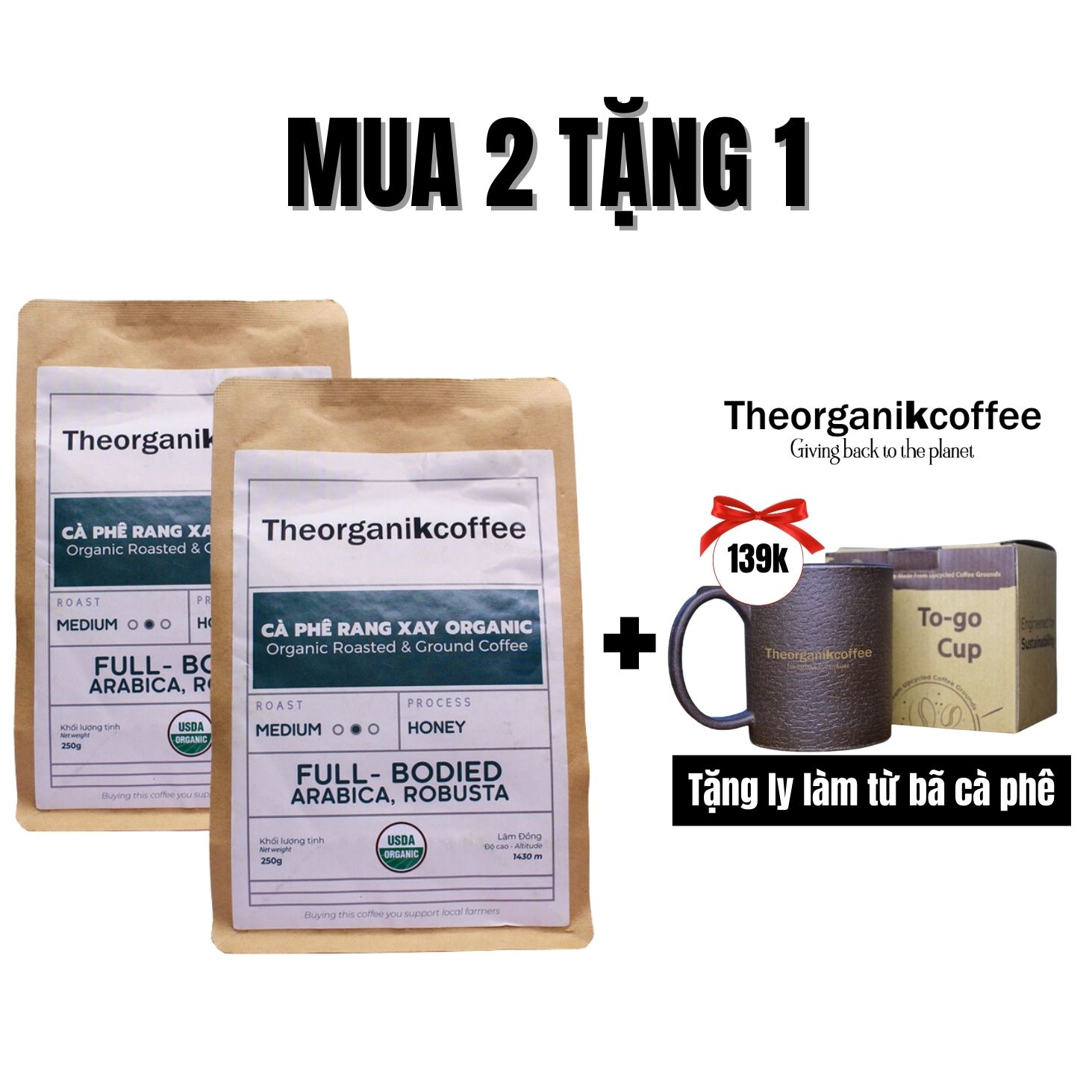 Cà phê Full Bodied hữu cơ rang mộc - dạng bột, 250g
