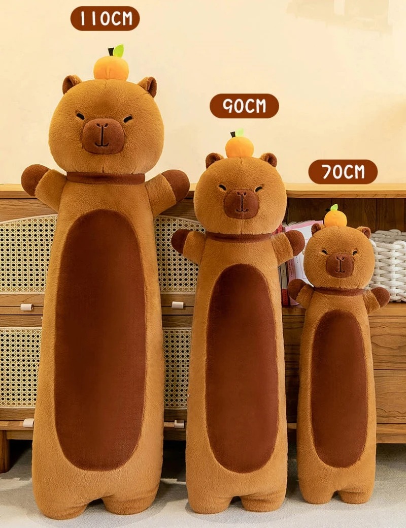 Thú nhồi bông capybara đứng đội quả cam đáng yêu - Size từ 70cm đến 1m1 - Quà tặng gấu bông chuột lang dáng dài êm mịn