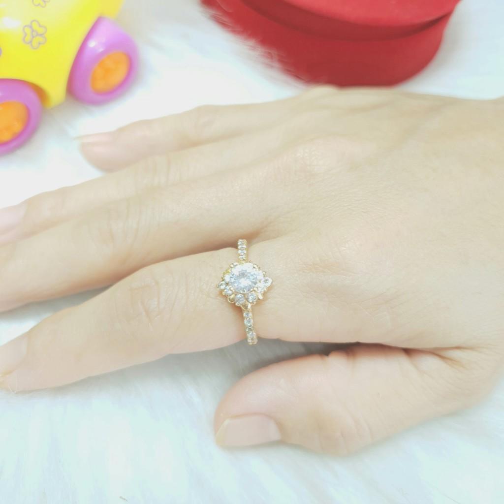 Nhẫn nữ đính đá đơn giản hình thoi vàng vonfram cao cấp không phai màu