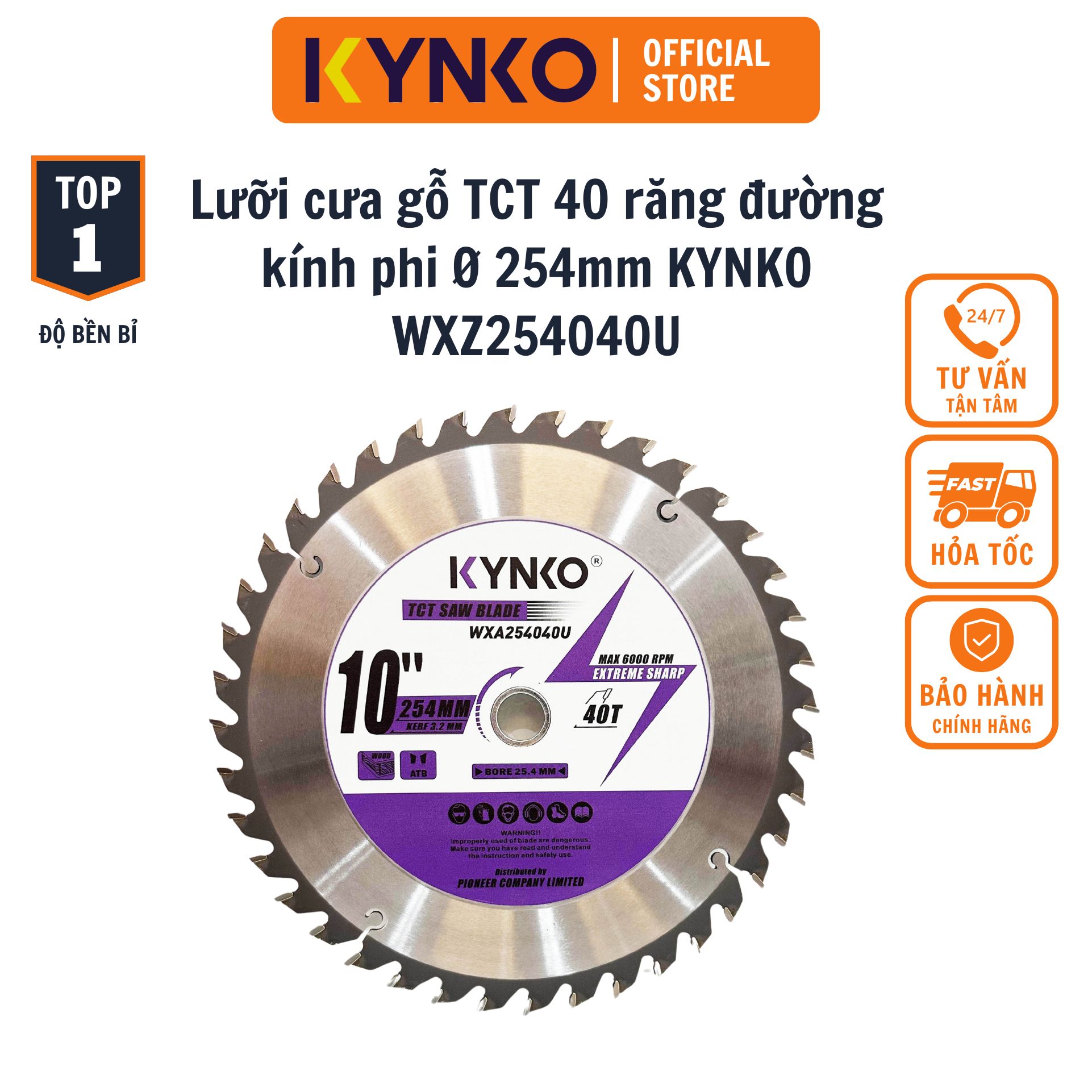 LƯỠI CƯA GỖ TCT 40 RĂNG đường kính phi Ø 254mm KYNKO WXZ254040U