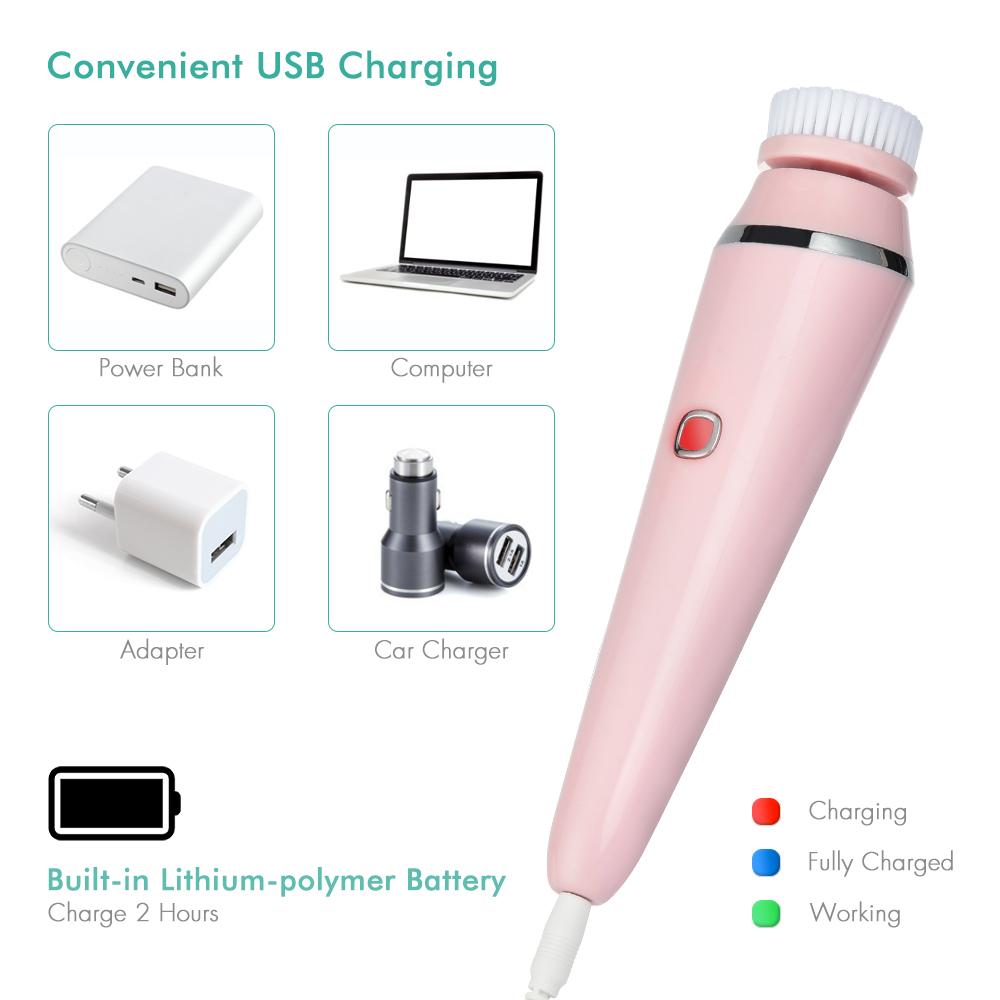 4 Trong 1 Điện Làm Sạch Da Mặt Bàn Chải Máy Mát Xa Mặt Ốp Sạc Sonic Lăn Mụn Đầu Đen Tẩy Lỗ Chân Lông Bụi