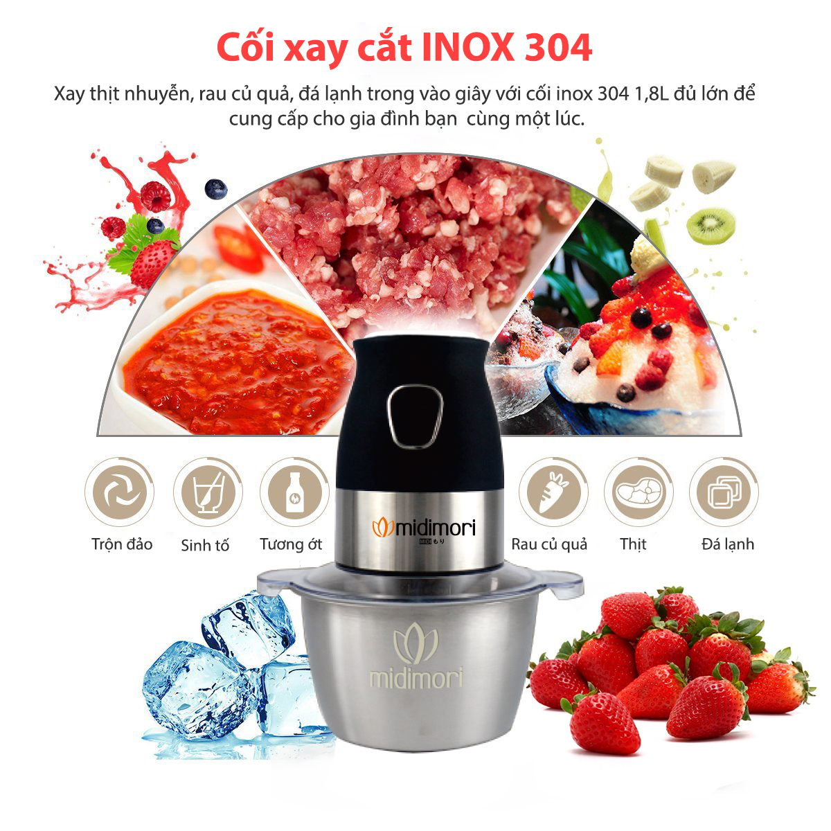 Máy Xay Thịt Inox Đa Năng Midimori MDMR-188C (500W) - Hàng Chính Hãng