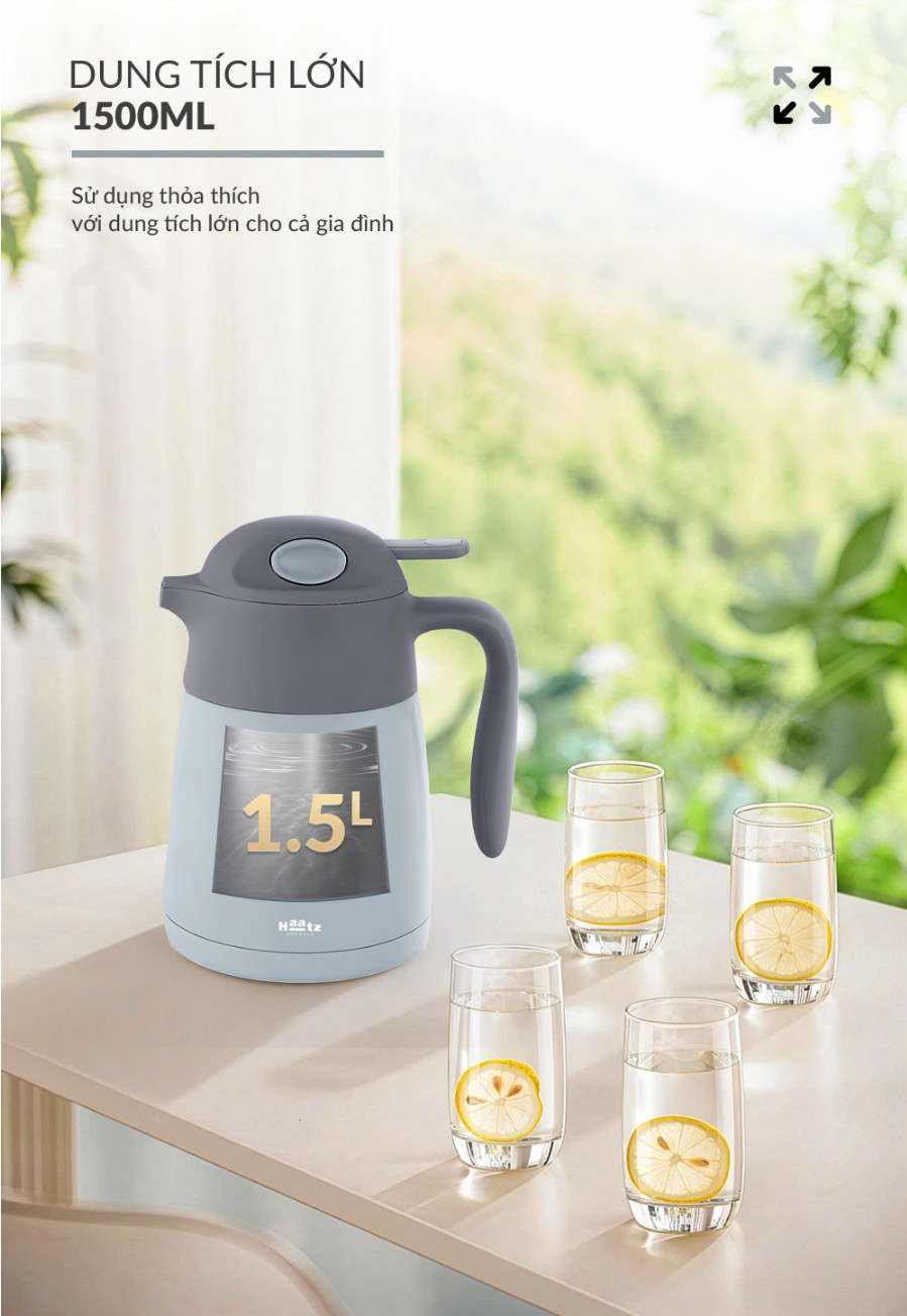(HOT NEW) Bình Giữ Nhiệt ONGI HAATZ 1,5L HON1500 - Kèm Phiên Lọc, Chất Liệu inox 316, Giữ Nóng Lạnh 24h - Hàng Chính Hãng